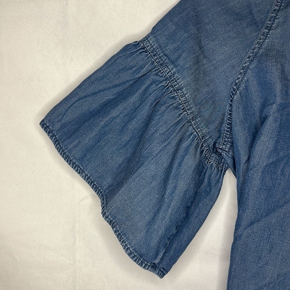 VINTAGE GEORGE RUFFLE SLEEVE OPEN BACK DENIM SHIRT (L) - Picture 3 of 7